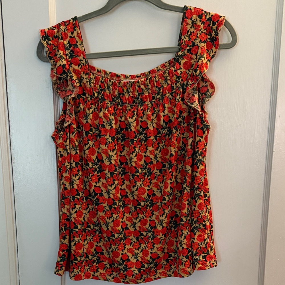 MELLODAY Red and Black Floral Ruffle Blouse